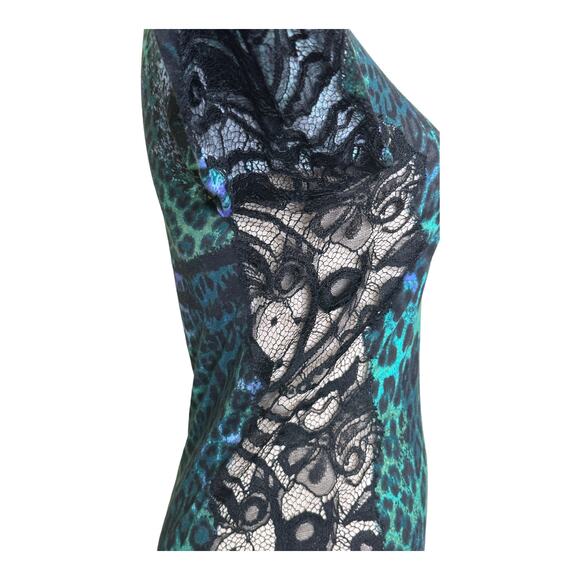 Emilio Pucci Green Purple Animal Print Lace Detail 3/4 Sleeve Top Sz US 6 - Picture 14 of 16